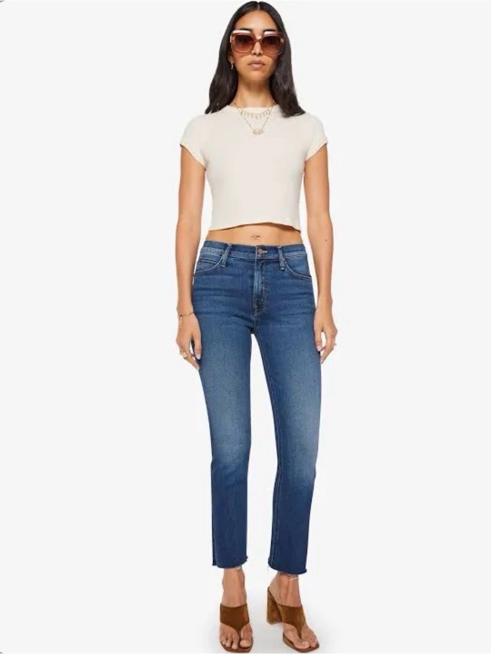 MOTHER Jeans The Mid Rise Dazzler Ankle Step Fray